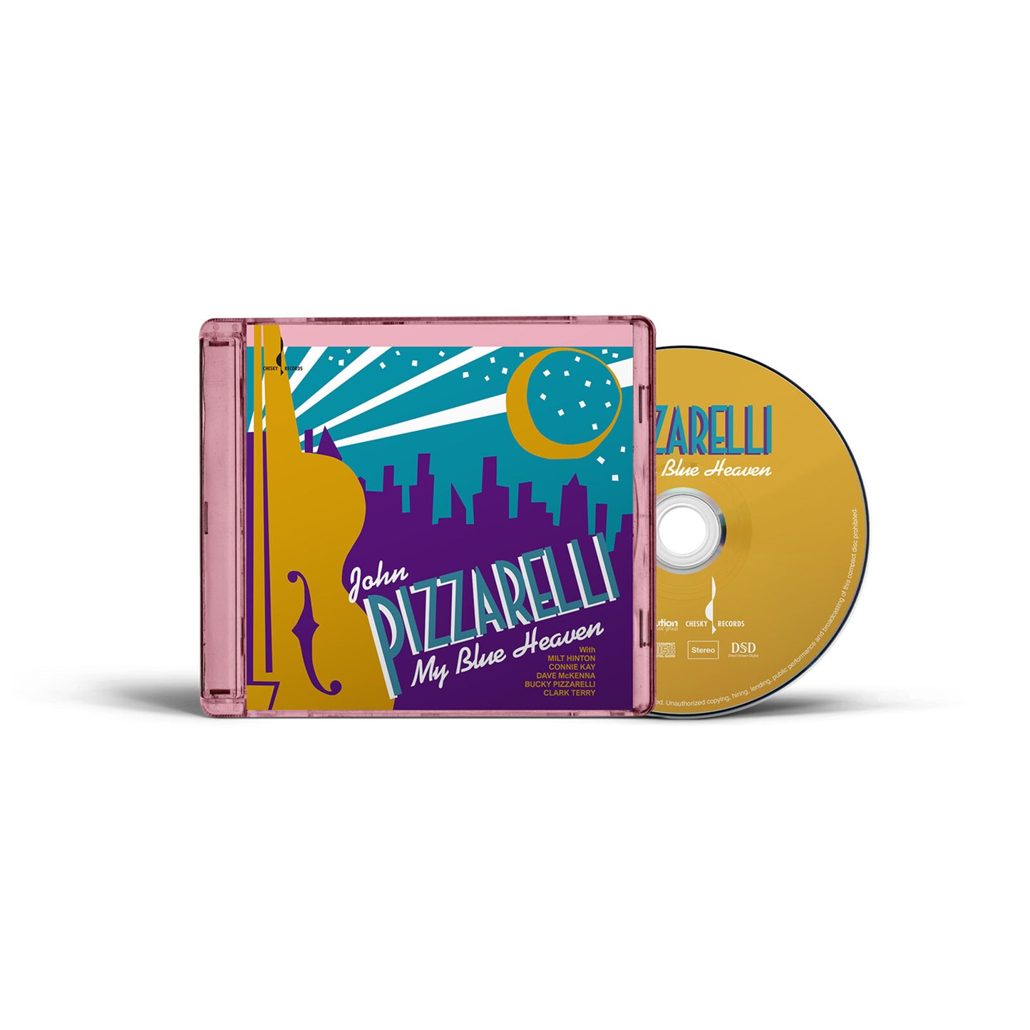 CD case for John Pizzarelli’s “My Blue Heaven” with art deco skyline.