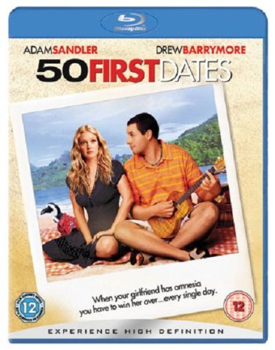 50 First Dates" Blu-ray cover featuring Adam Sandler and Drew Barrymore.