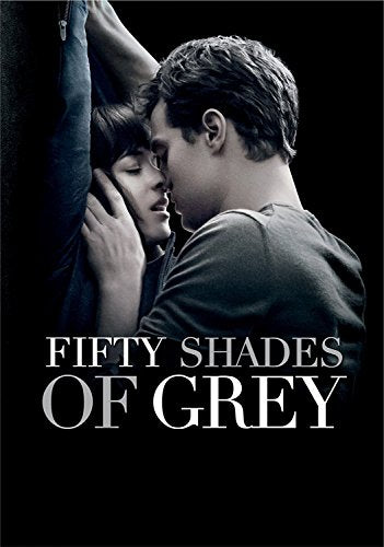 Movie poster for "Fifty Shades of Grey" featuring two people embracing.