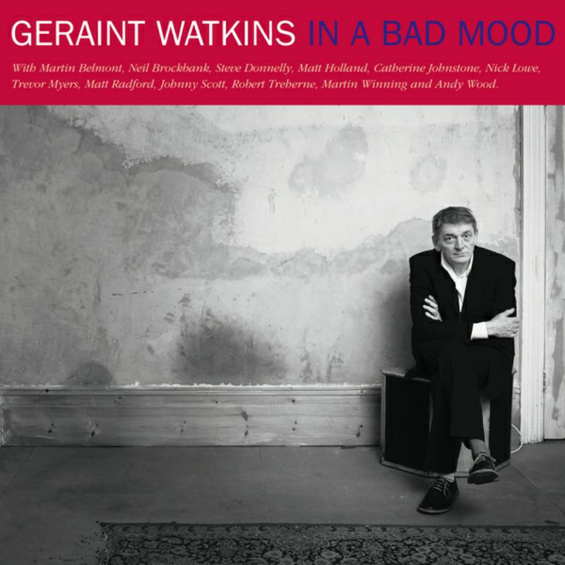 Black and white album cover featuring musician Geraint Watkins sitting against a wall.
