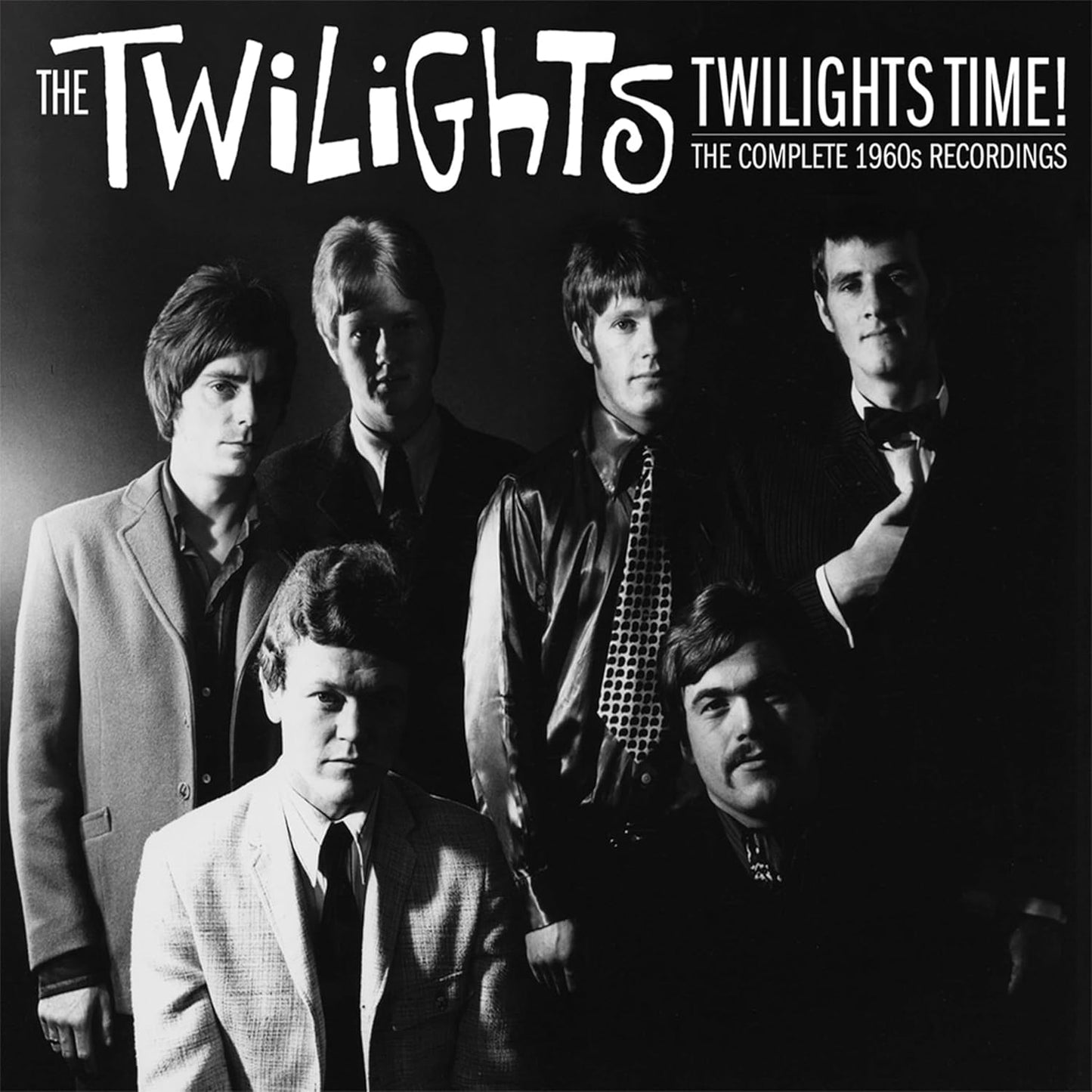 Black and white photo of 1960s band The Twilights, CD cover.