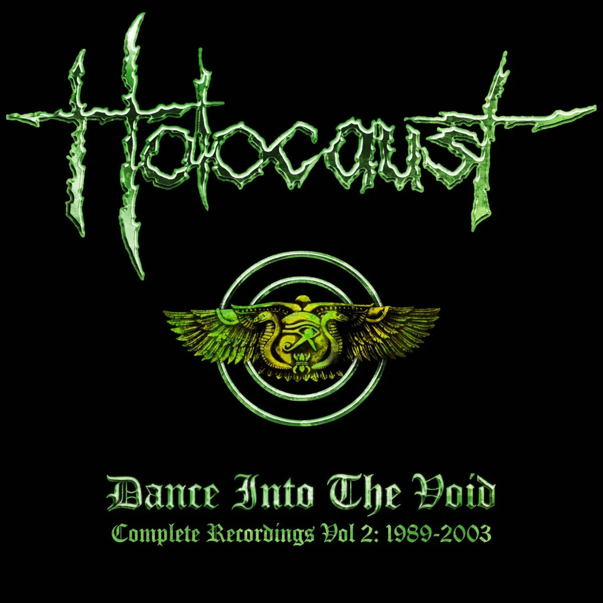 CD cover for "Holocaust - Dance Into The Void" with green text and emblem.
