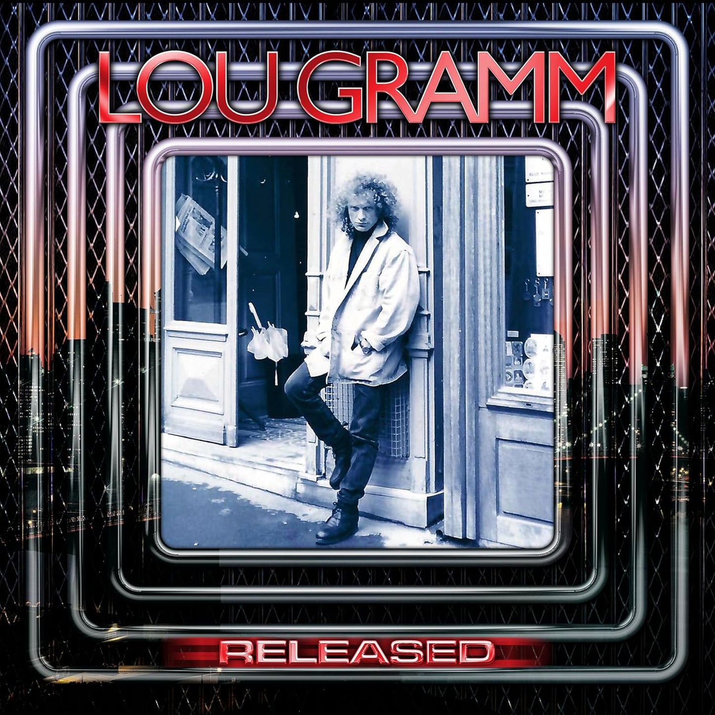 Man leaning against doorway on a CD cover titled Released by Lou Gramm.