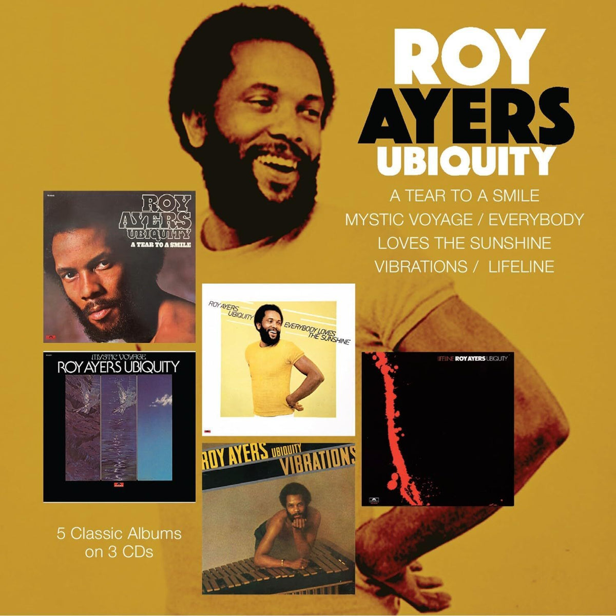 Roy Ayers Ubiquity CD compilation with album cover images and portrait.