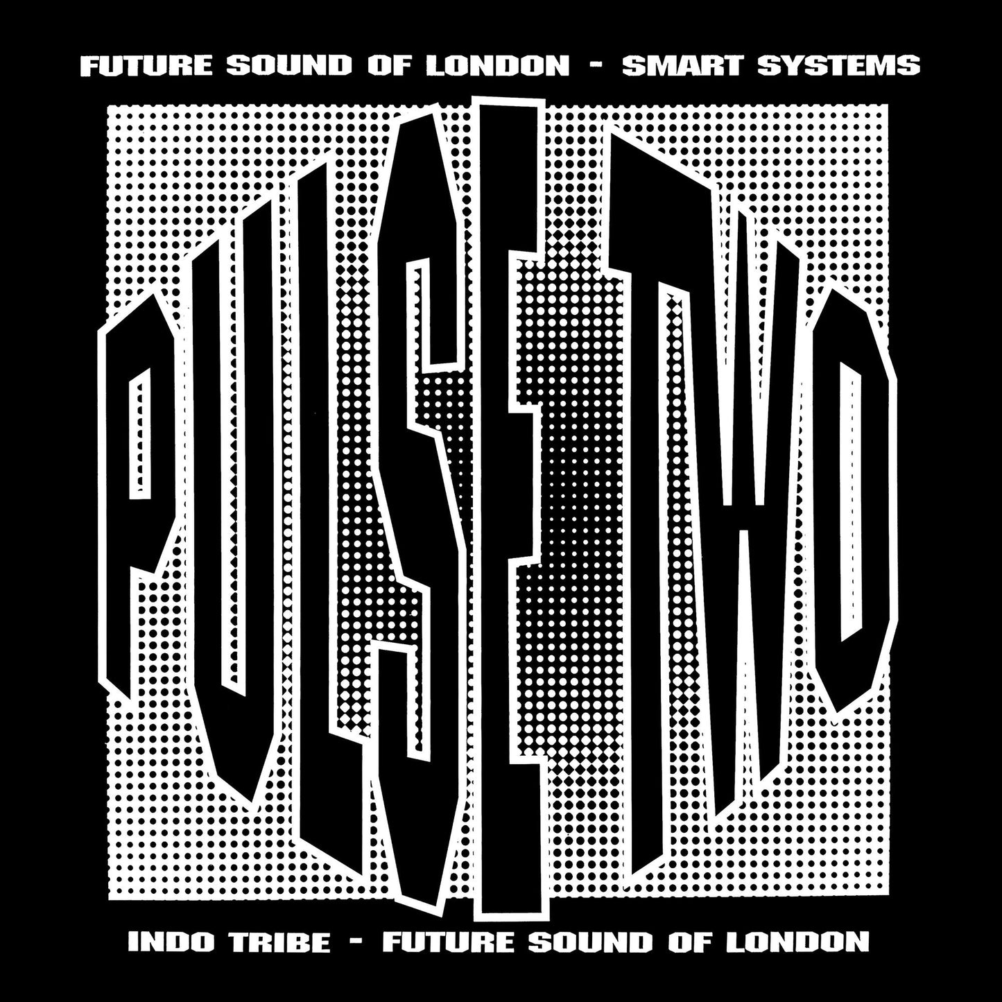 Black vinyl record cover with white halftone text reading "PULSE TWO".
