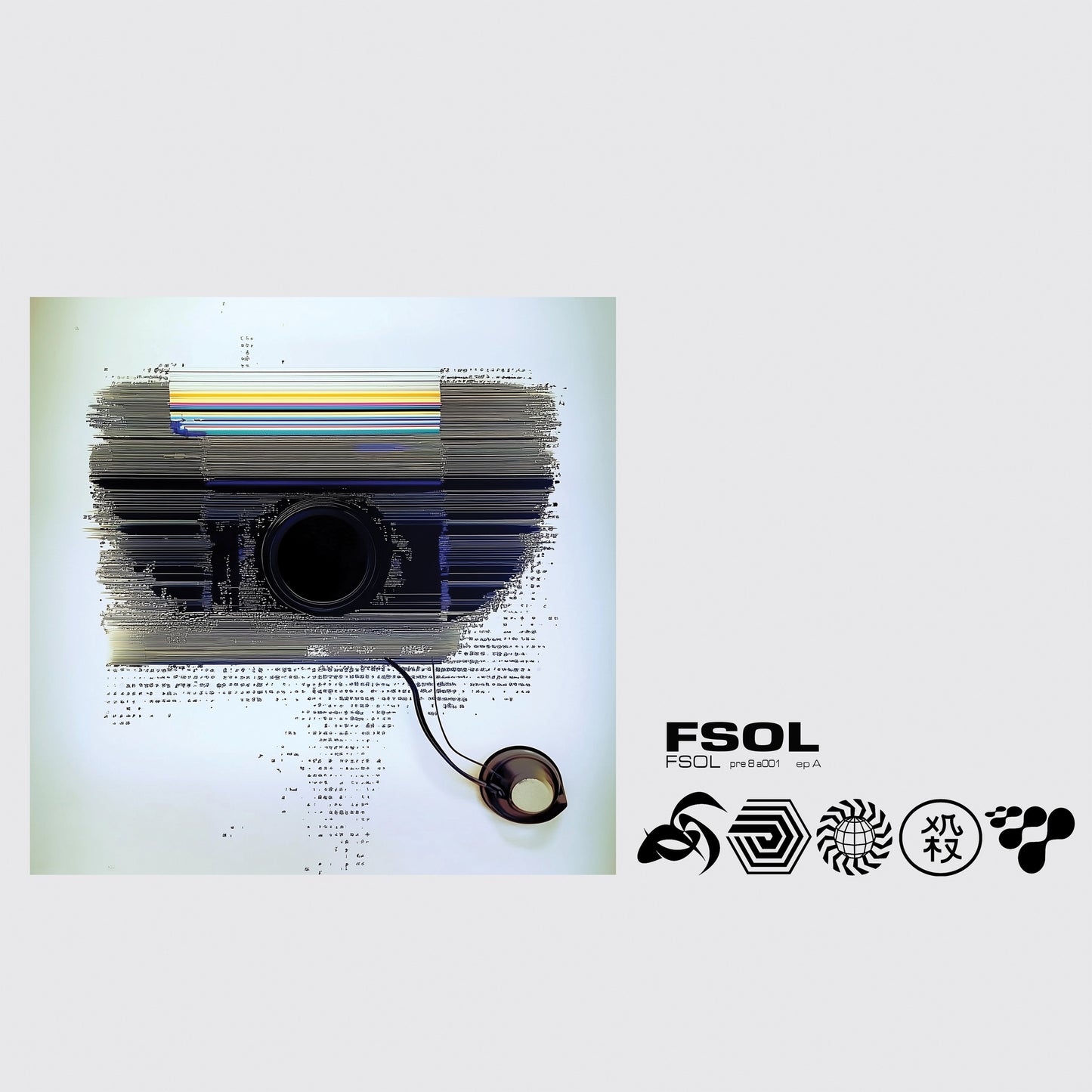 Vinyl record with colorful waveform design and text "FSOL pre8a001 epA".