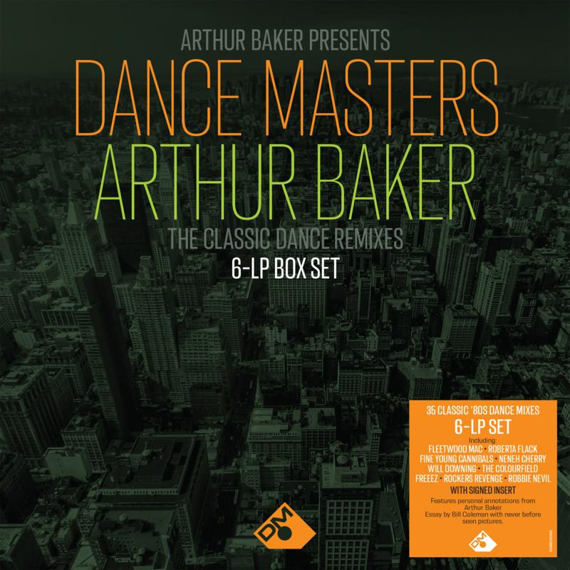 Album cover for "Arthur Baker Presents Dance Masters" 6-LP vinyl box set.