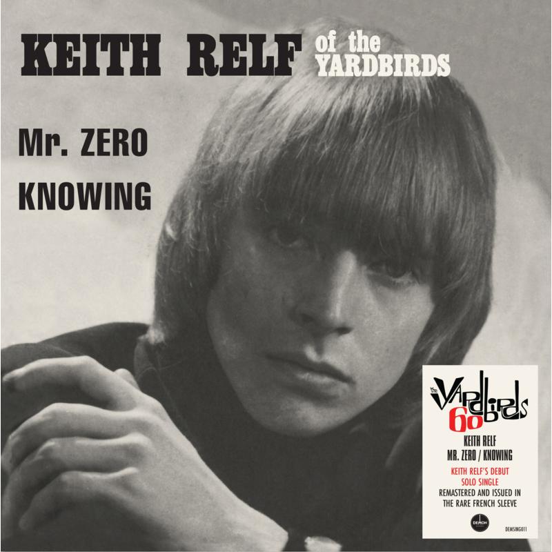 Black and white portrait of Keith Relf on a vinyl record cover.