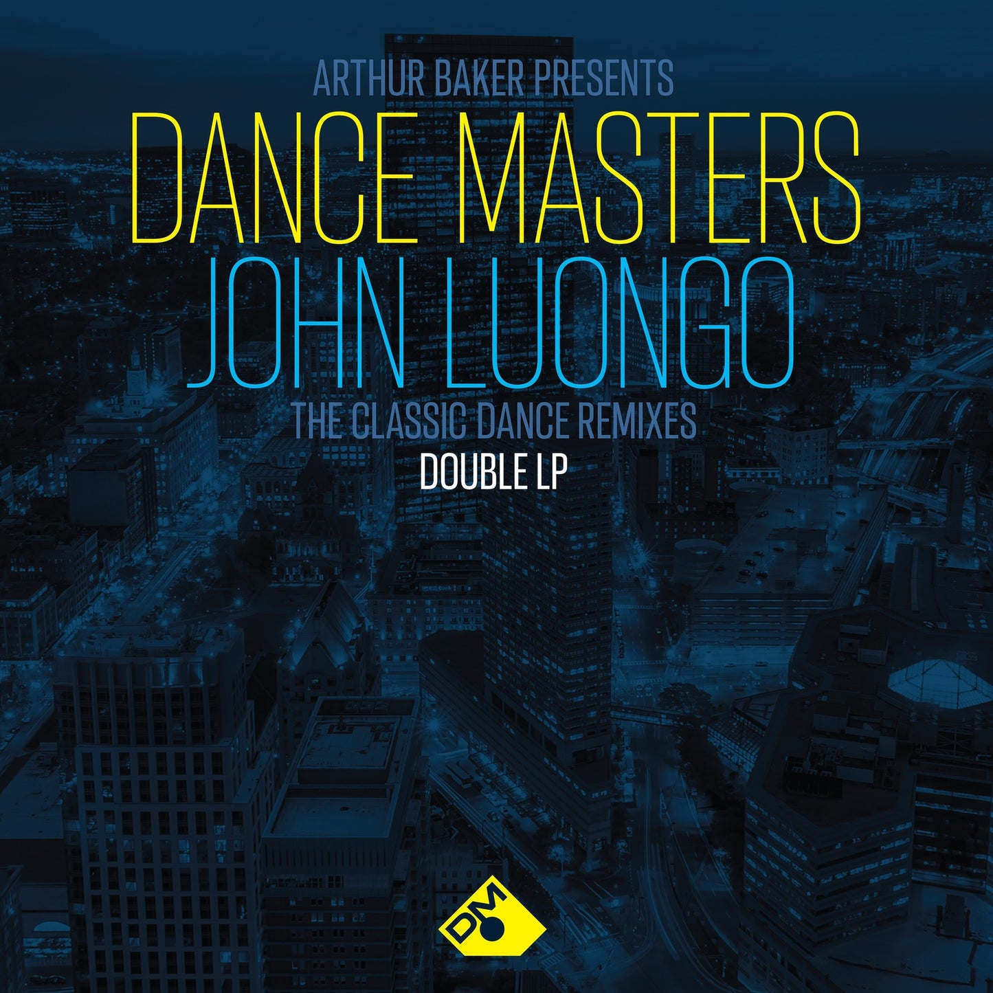 Album cover for “Dance Masters - John Luongo” with a city skyline.