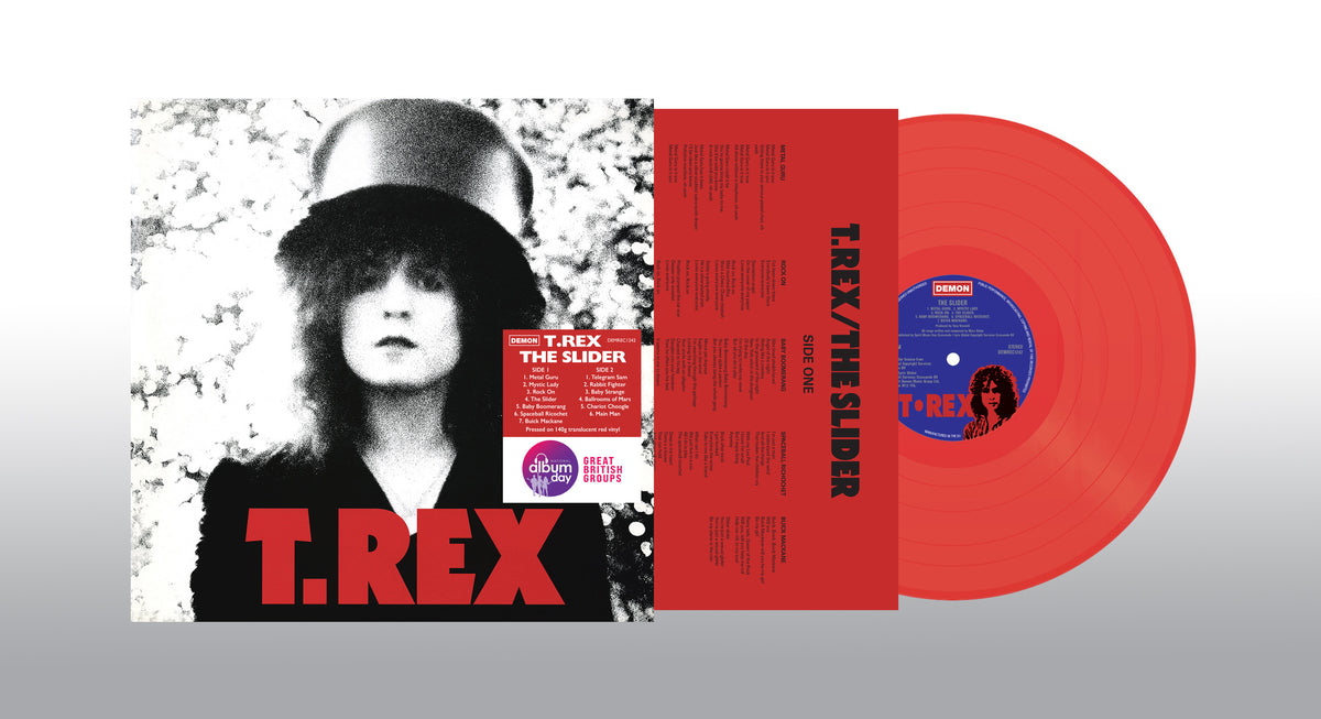 T. Rex album cover and translucent red vinyl record laid out.