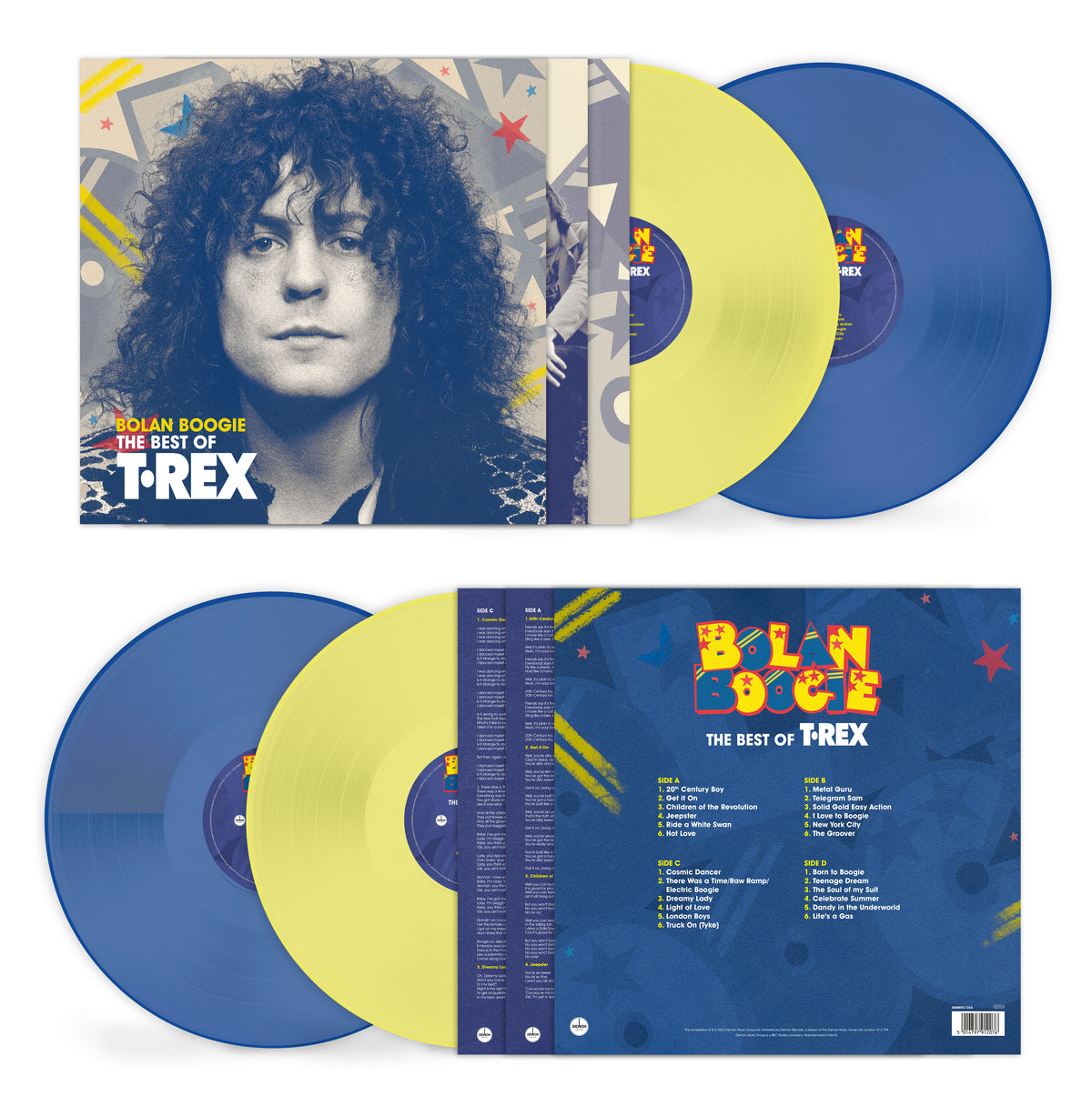 T. Rex "Bolan Boogie" coloured vinyl 2LP open sleeve with tracklist details.