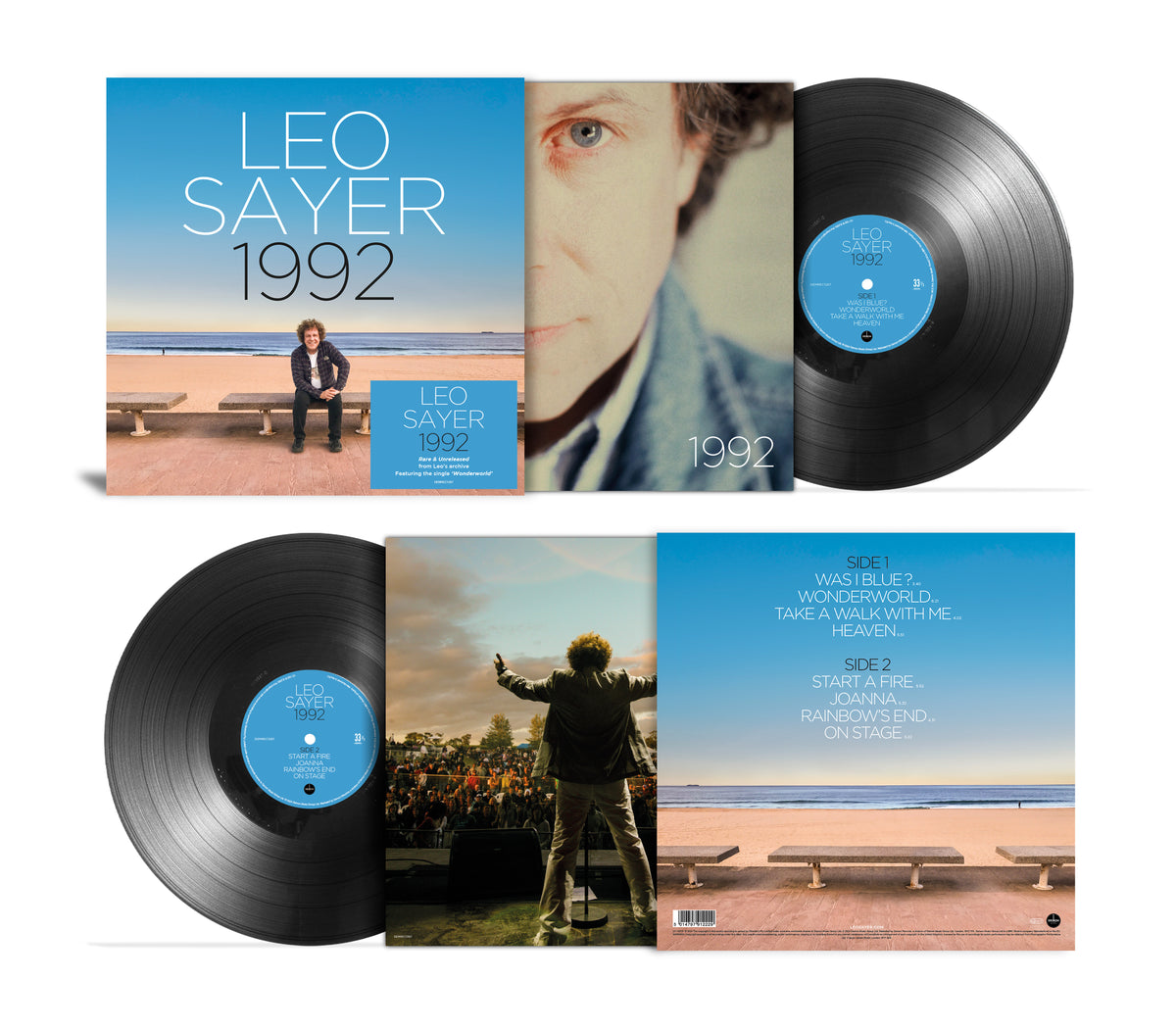 Leo Sayer's 1992 album cover and two black vinyl records displayed.