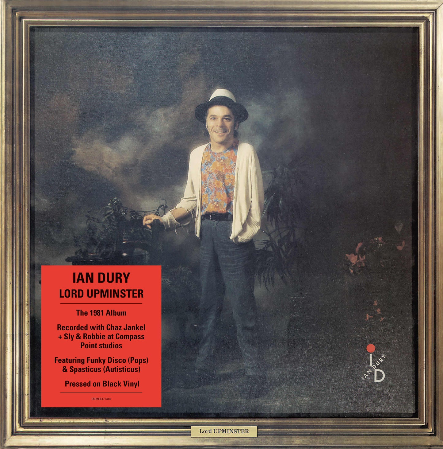 Album cover for Ian Dury’s “Lord Upminster” featuring a portrait in a gold frame.
