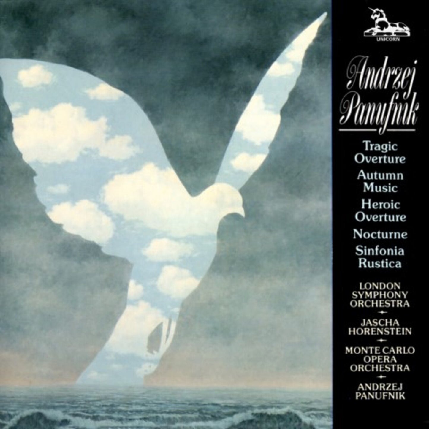 CD cover: blue sky with a white bird, text listing orchestral works.