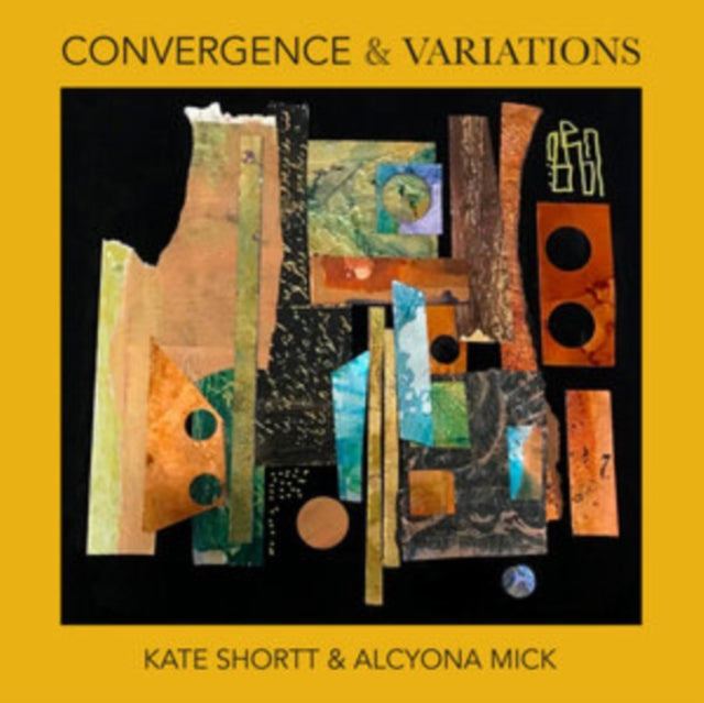 CD cover with abstract collage of textured paper shapes and text.