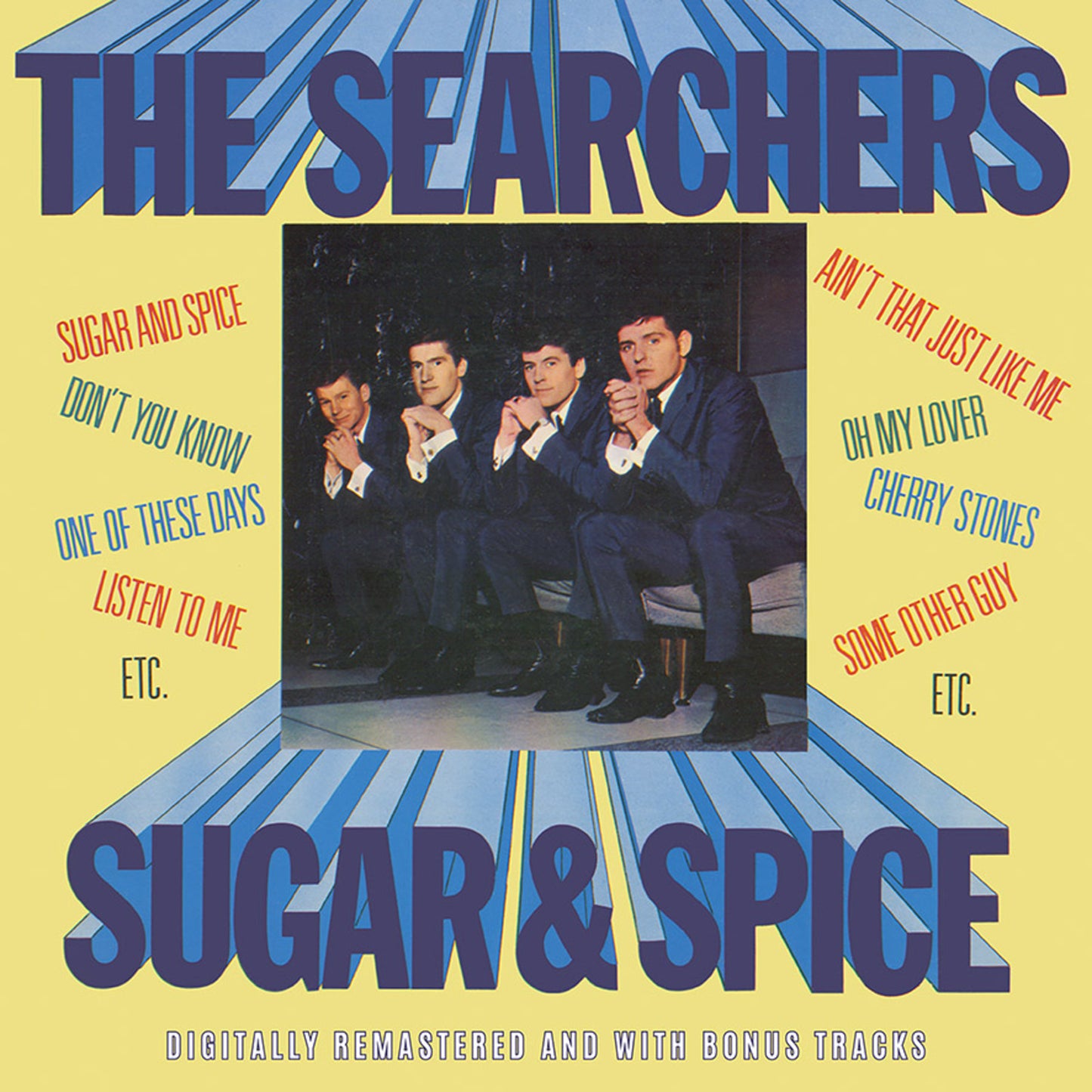 Album cover for The Searchersā āSugar & Spiceā featuring four men in suits.