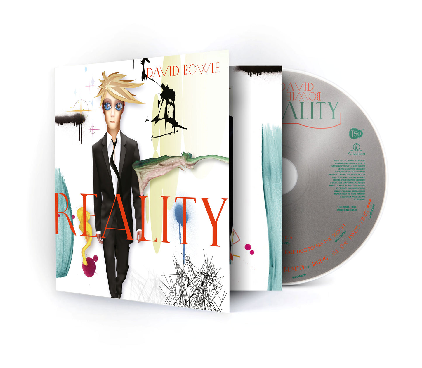 David Bowie’s “Reality” CD case featuring a portrait and abstract design.