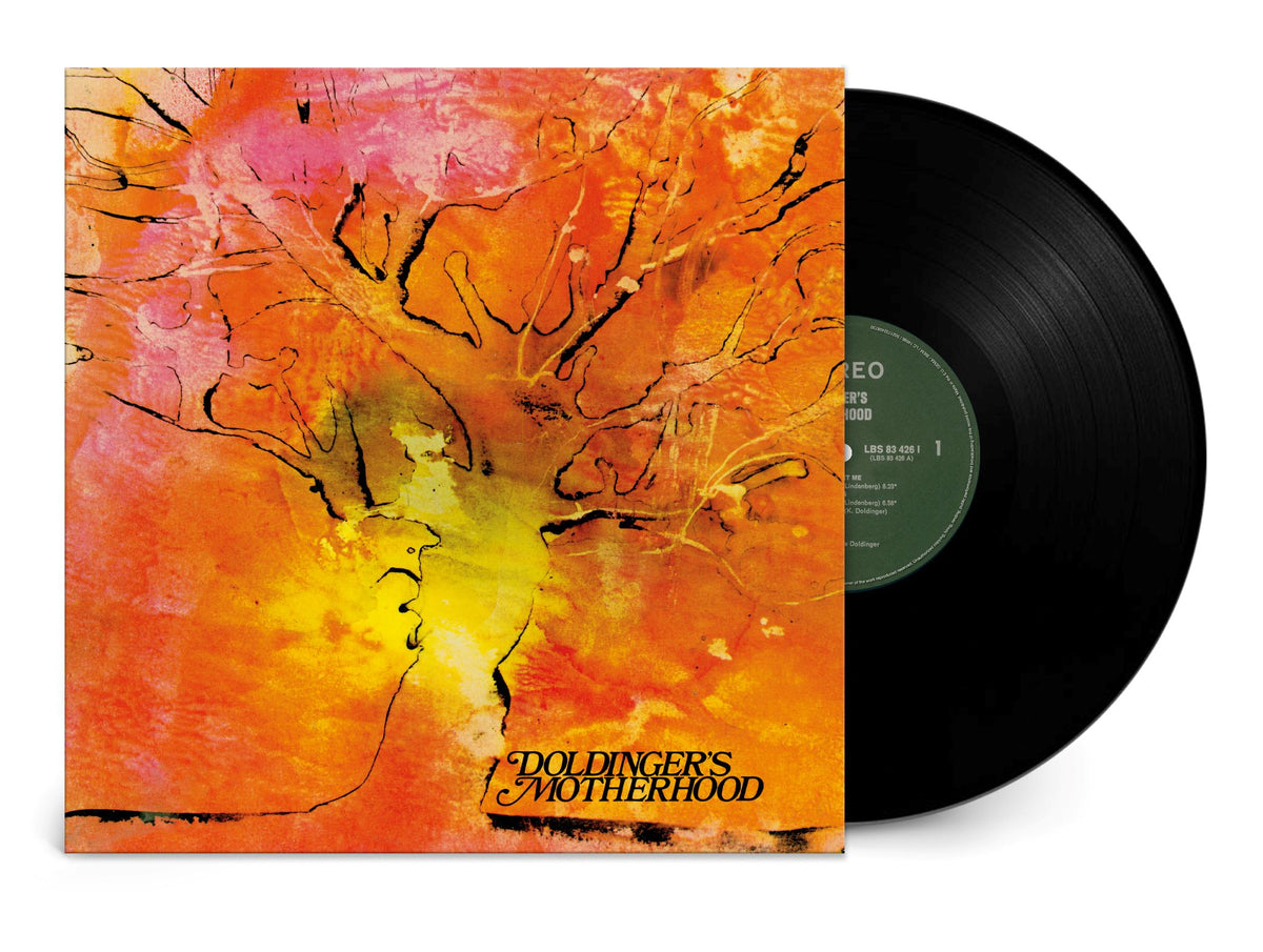 Vinyl record with orange and yellow abstract cover art, black center label.