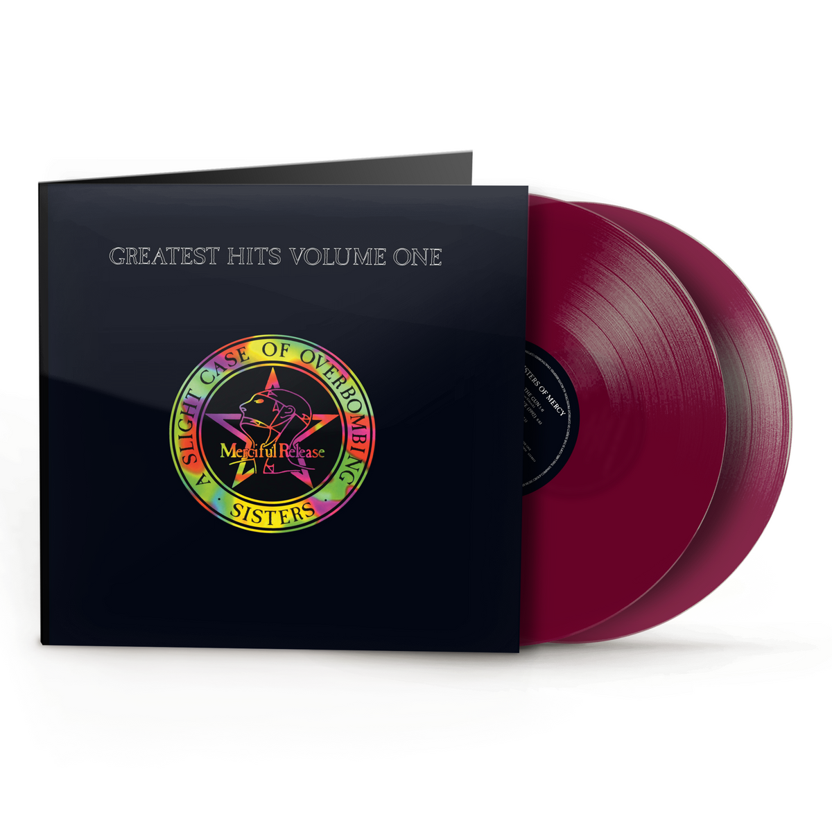 Sisters of Mercy vinyl record, black cover with red and green logo, red disc.