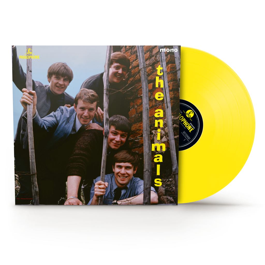 The Animals vinyl record cover featuring a band portrait and yellow disc.