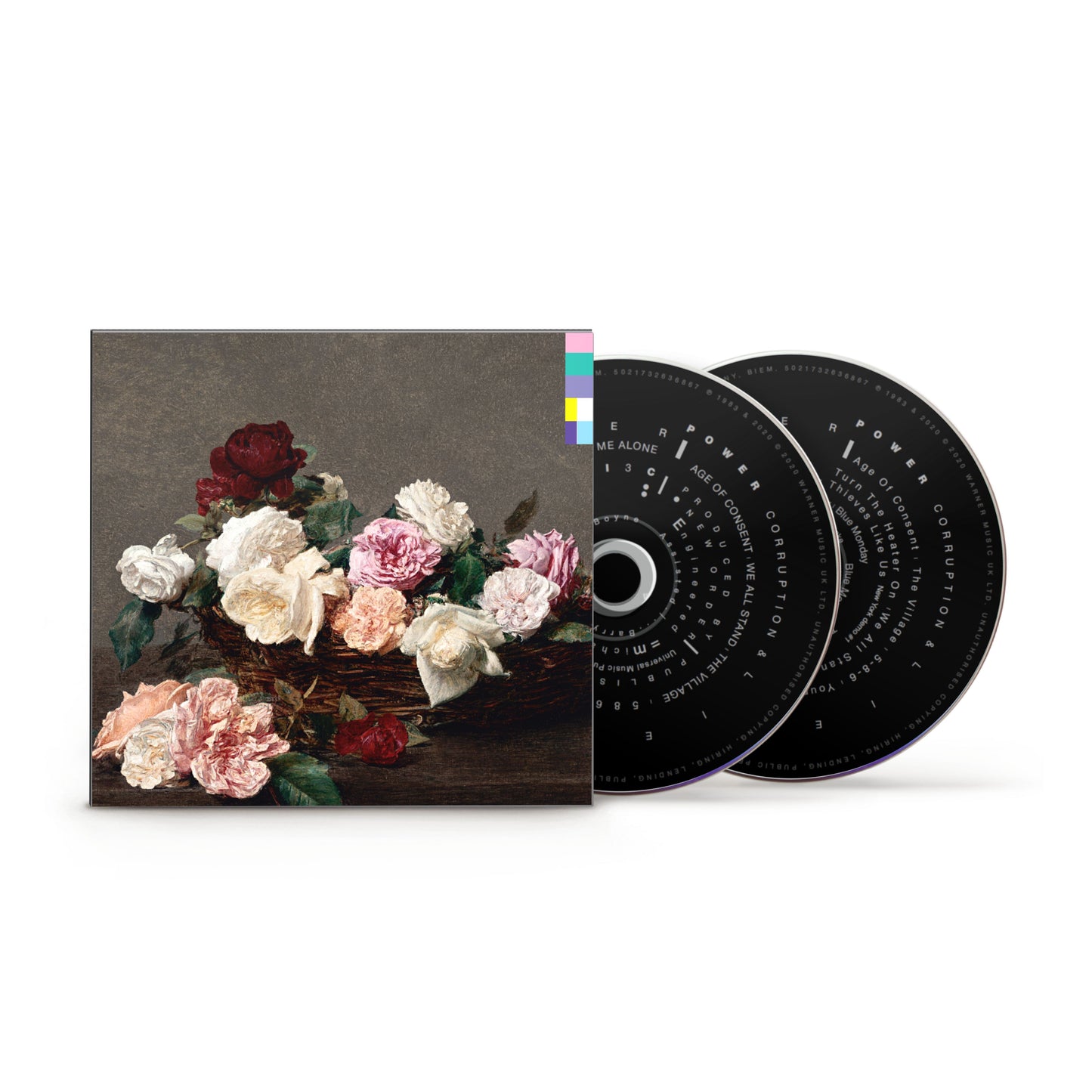 New Order album cover: floral arrangement against a dark background, with CD center.