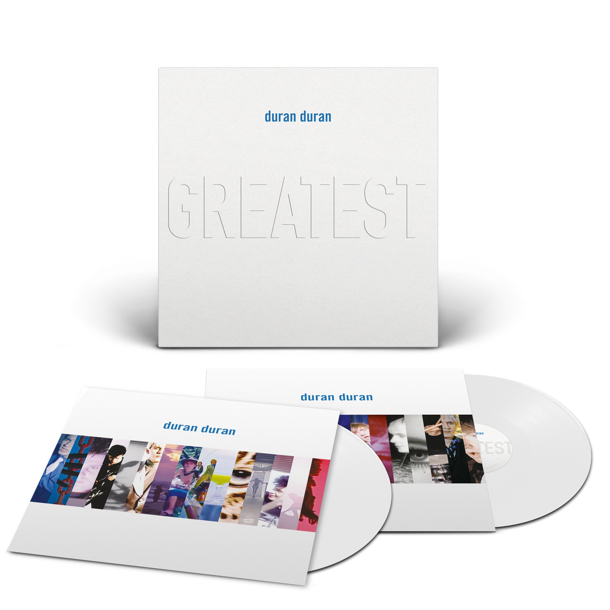 Duran Duran “Greatest Hits” vinyl record with white cover and inserts.