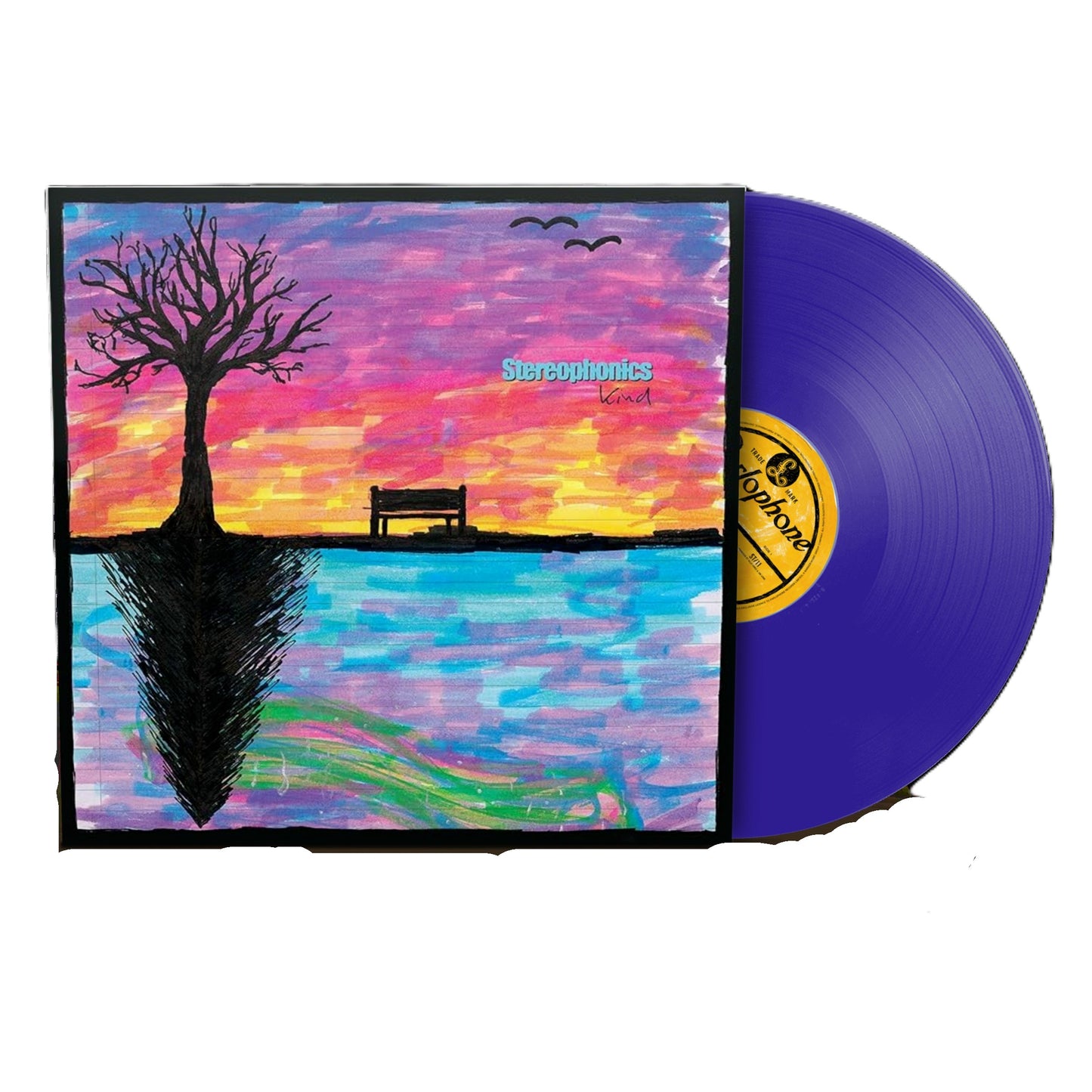 Stereophonics “Kind” purple vinyl LP with painted cover art of a tree.