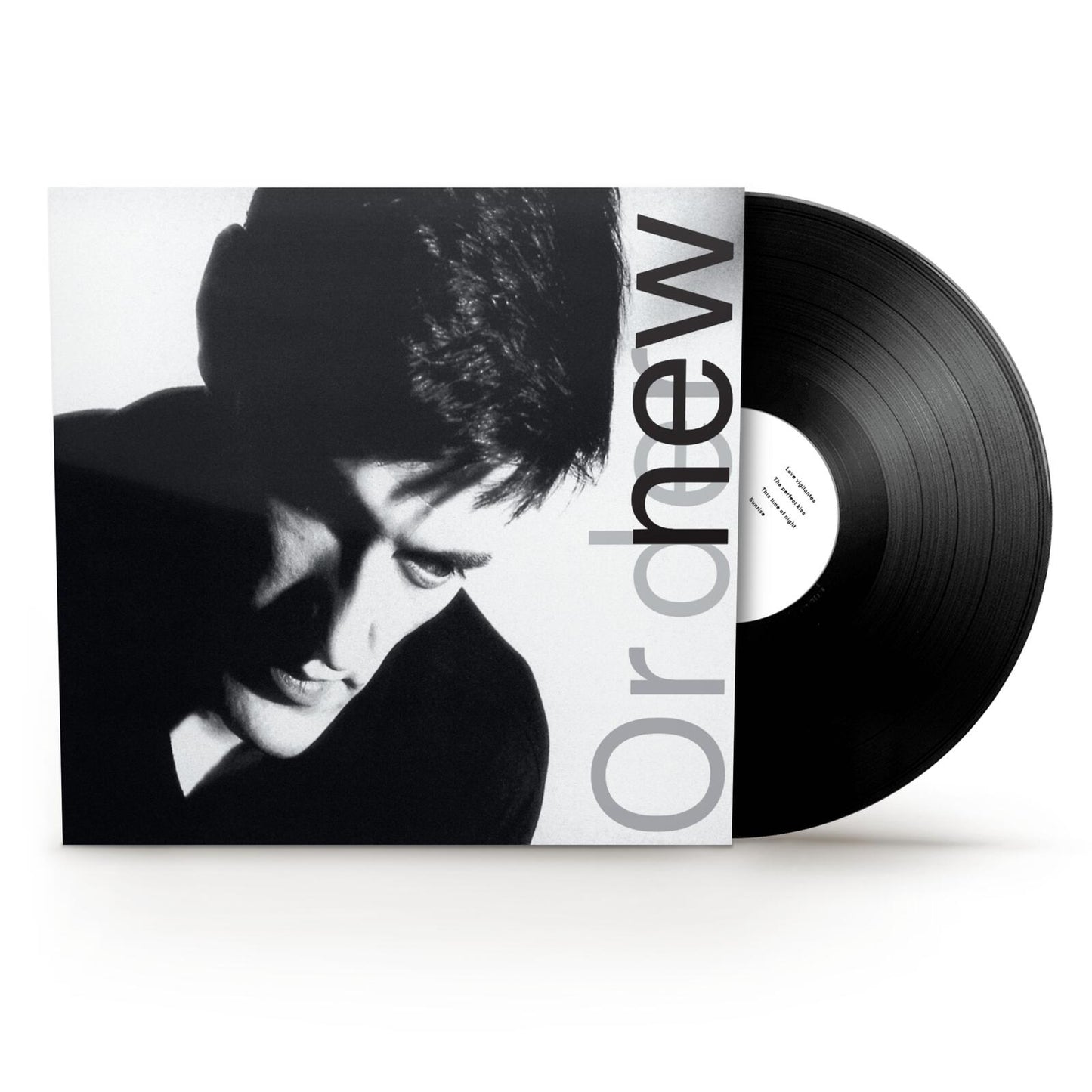 New Order’s “Low-Life” vinyl record with black and white portrait cover.