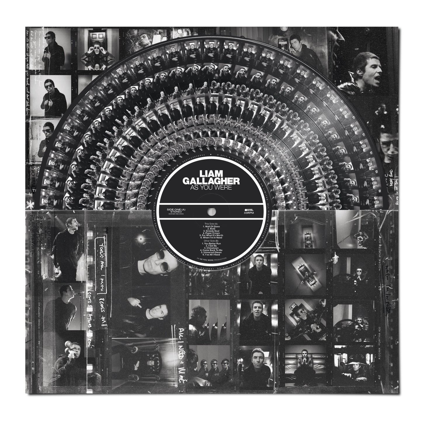 Liam Gallagher “As You Were” vinyl record cover with black and white photos.