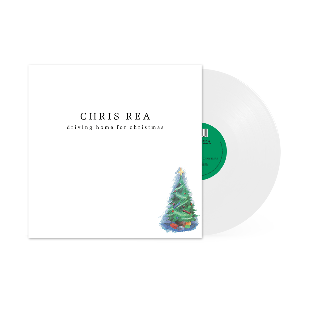 Chris Rea's "Driving Home For Christmas" white vinyl record with Christmas tree art.
