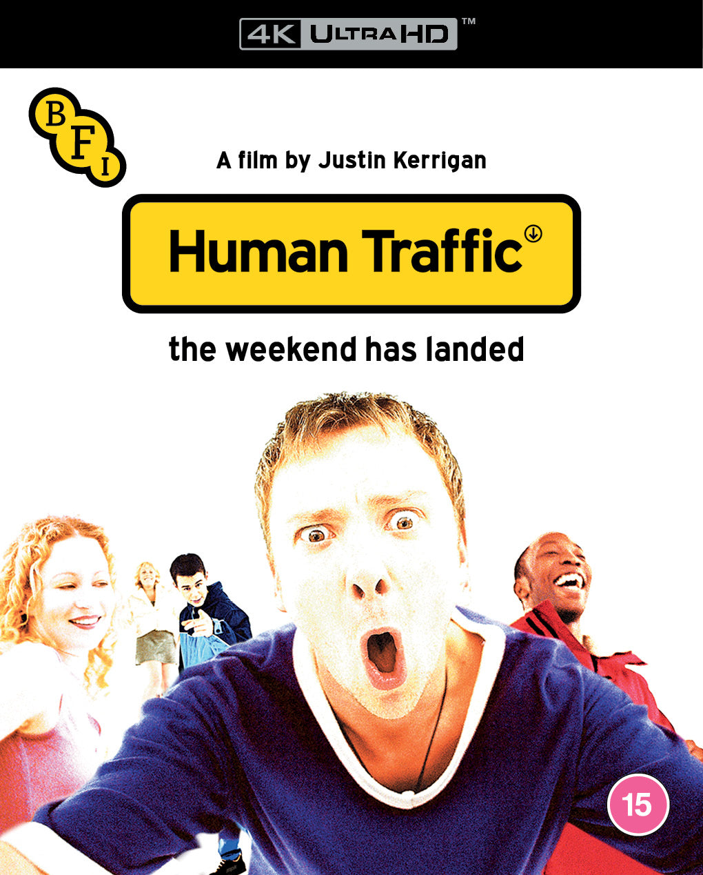 âHuman Trafficâ Blu-ray cover with surprised man and group in background.