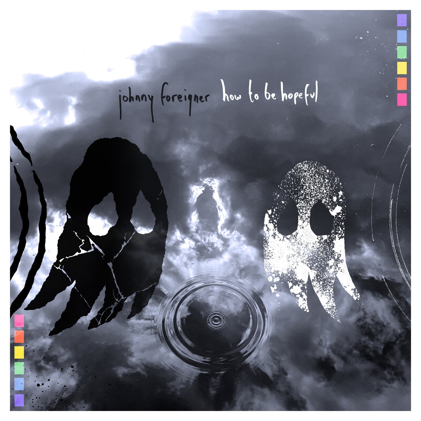 Album cover: dark sky with hands reaching toward a ripple in water.