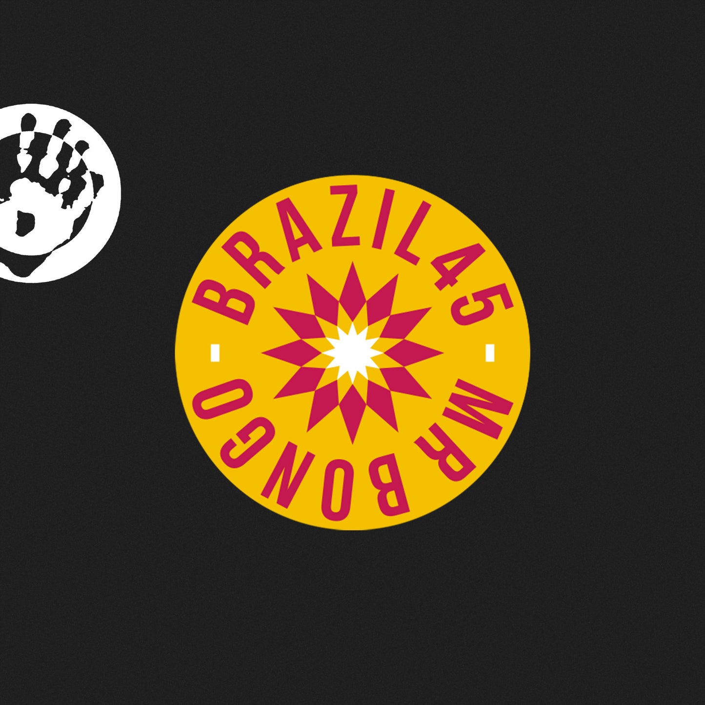 Vinyl record label with a yellow and red starburst design.