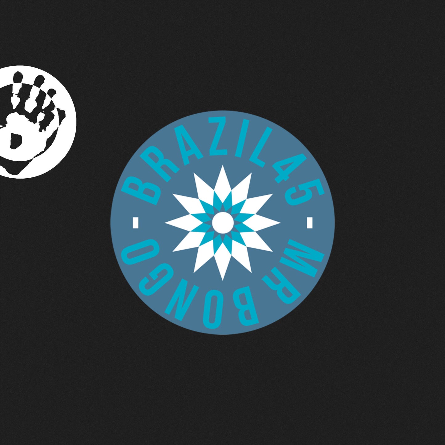 Record label logo with a starburst design and a handprint.