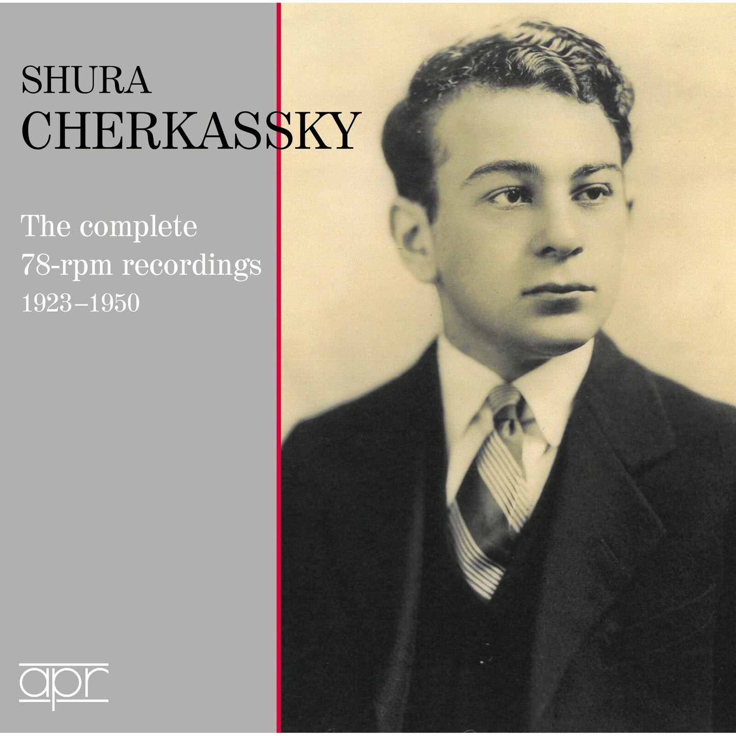 CD cover featuring a portrait of pianist Shura Cherkassky, 1923-1950.