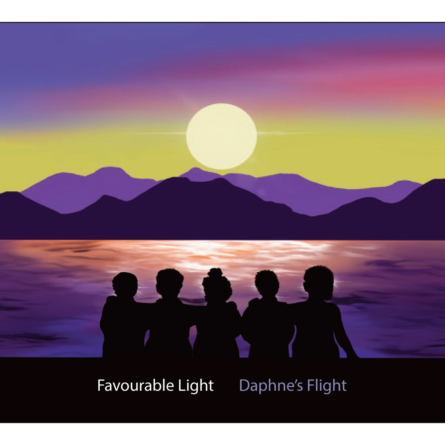 CD cover: Silhouetted figures against a sunset and mountains.