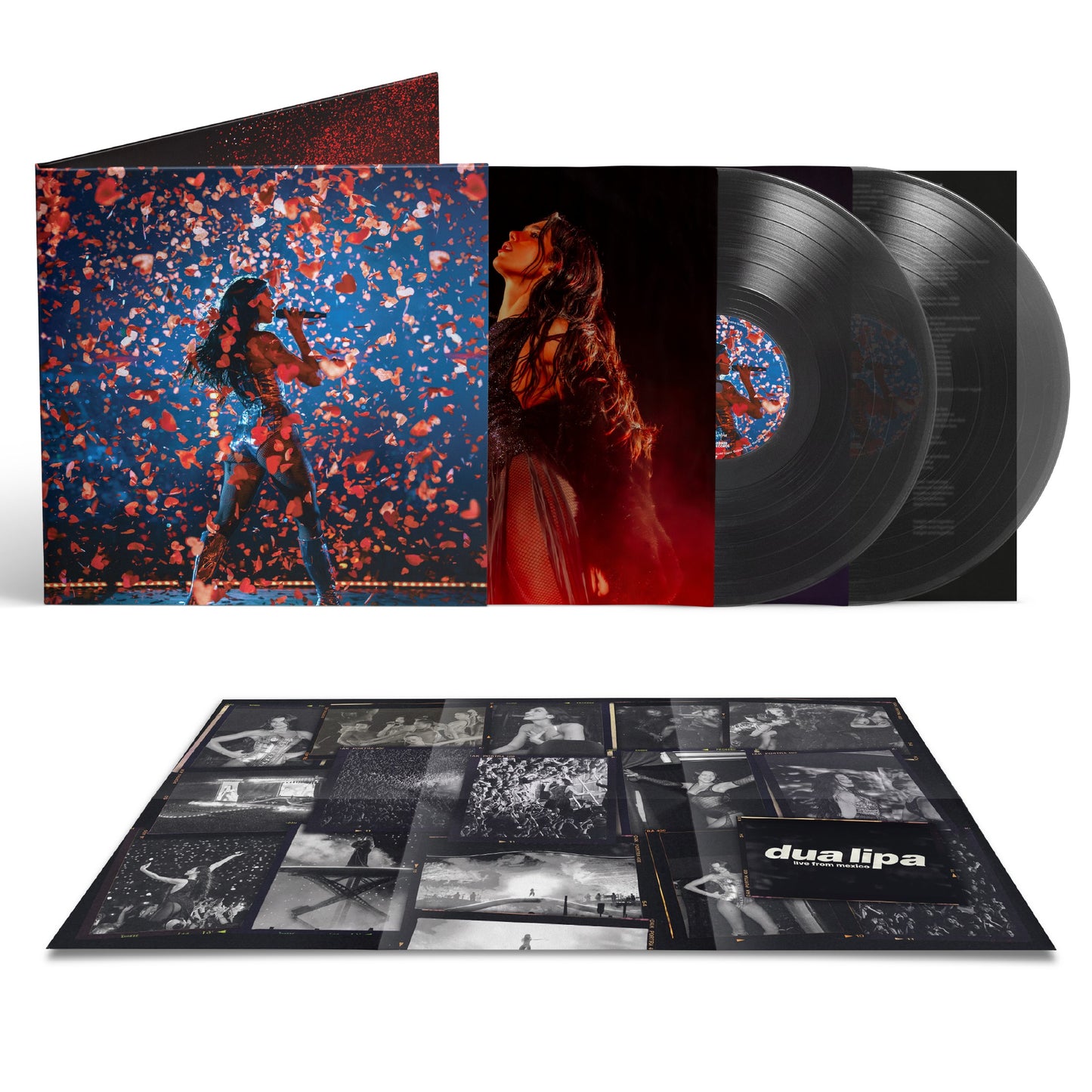 Dua Lipa vinyl record with album cover featuring the artist and concert photos.