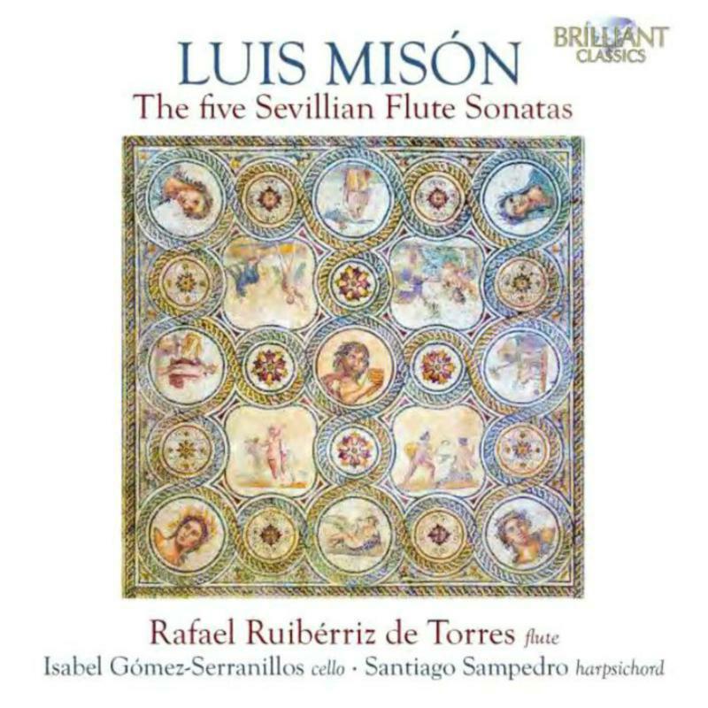 CD cover featuring ornate tilework and portraits, titled "The Five Sevillian Flute Sonatas".