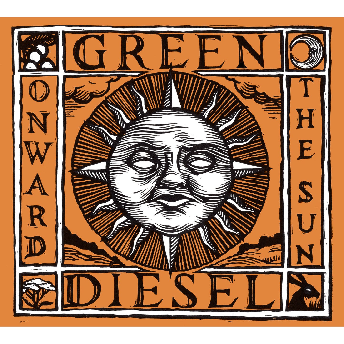 CD cover for Green Diesel’s “Onward The Sun” with a sun illustration.