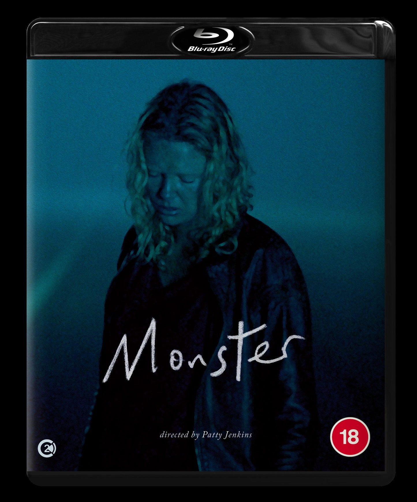 Blu-ray cover for "Monster" featuring Charlize Theron in character.