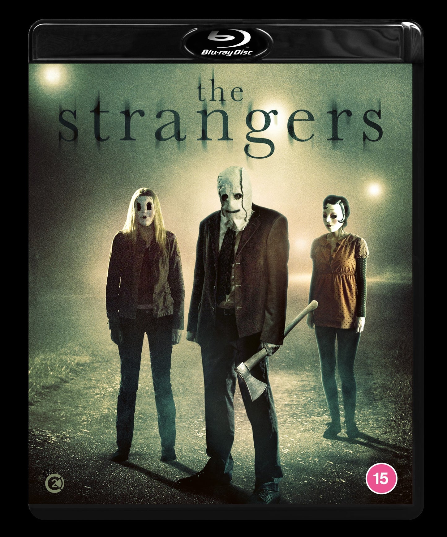 Blu-ray cover for "The Strangers" featuring three masked figures.