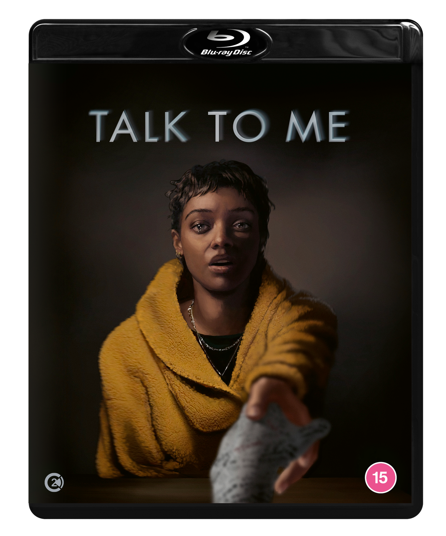 Woman in yellow jacket on Blu-ray case for Talk to Me film.