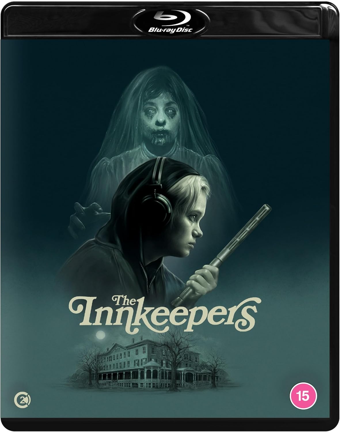 Blu-ray cover for "The Innkeepers" featuring a ghostly figure and woman.