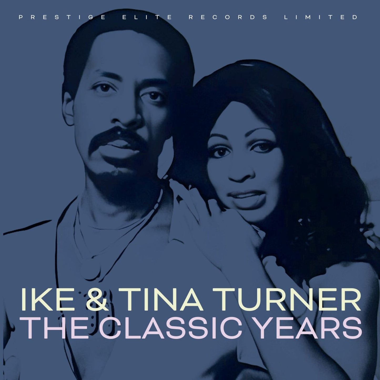 Ike and Tina Turner portrait on a blue album cover.