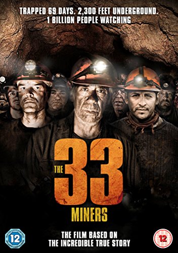 DVD cover for “The 33 Miners” showing trapped Chilean miners.