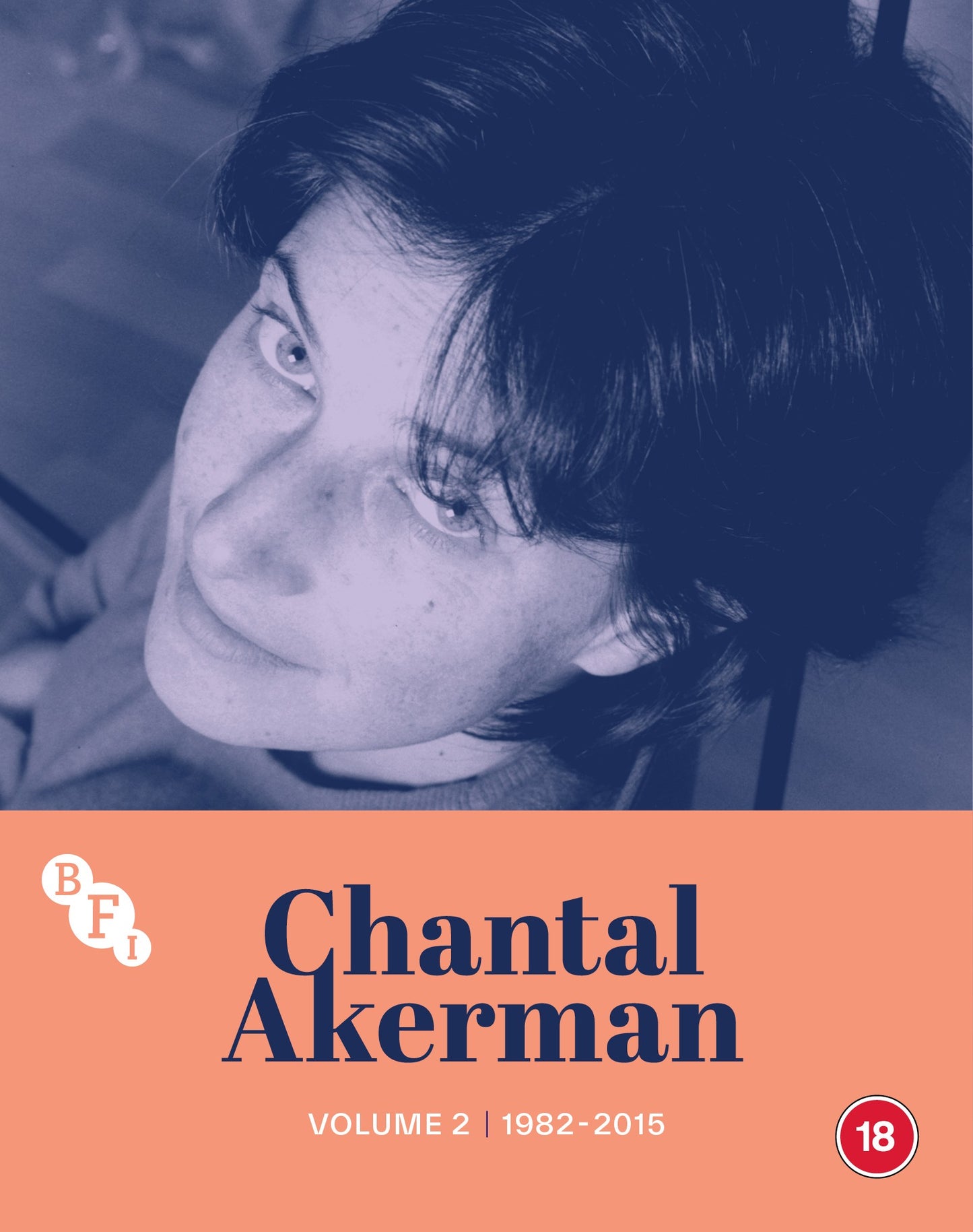 Blu-ray cover featuring a high-angle portrait of Chantal Akerman with blue and orange design.