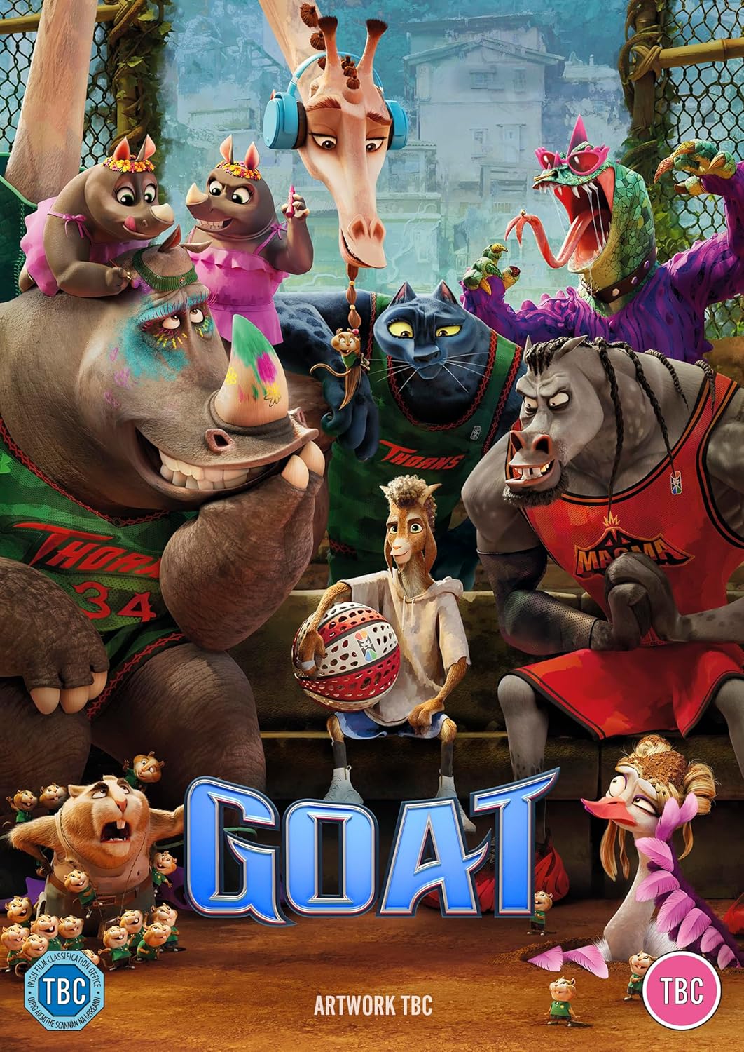 DVD cover for animated film "GOAT" featuring colorful animal characters.