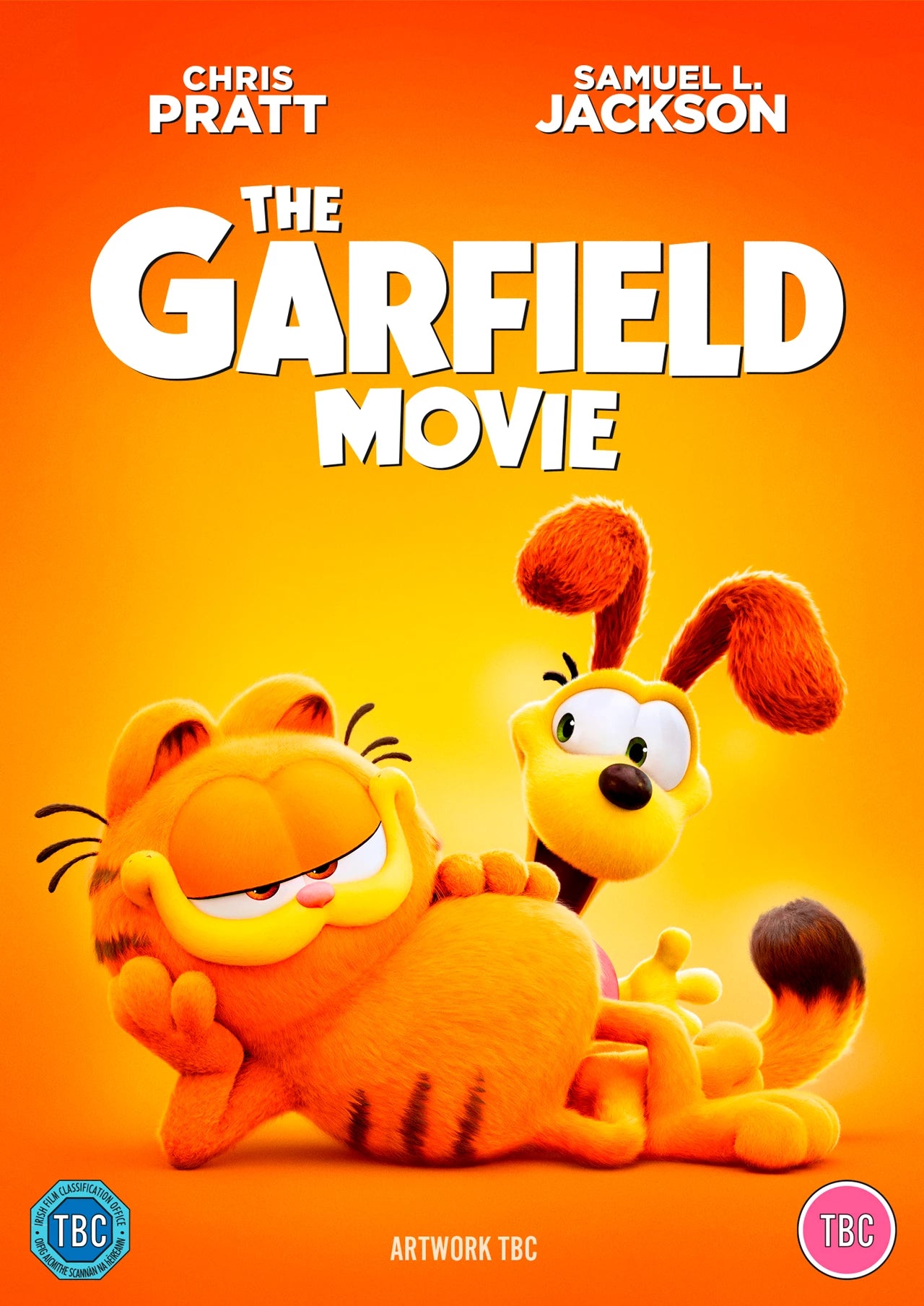 The Garfield Movie" DVD cover featuring Garfield and Odie on a yellow background.