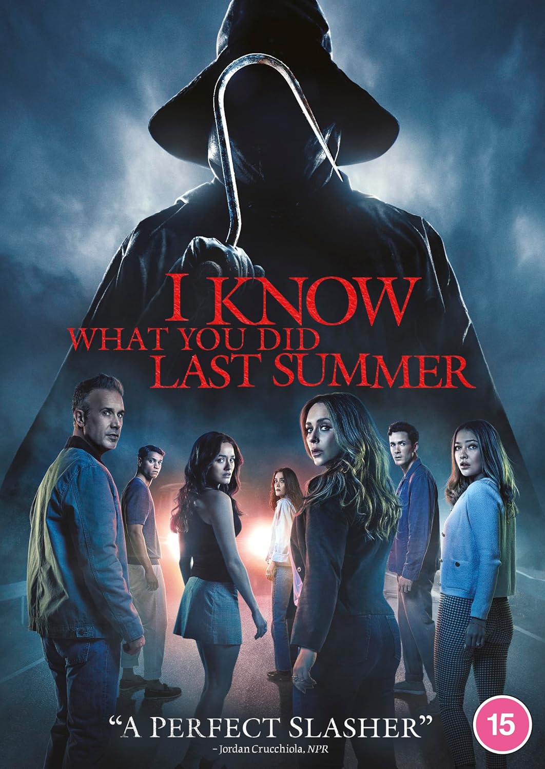 I Know What You Did Last Summer" (2025) DVD cover with hooded figure and cast.