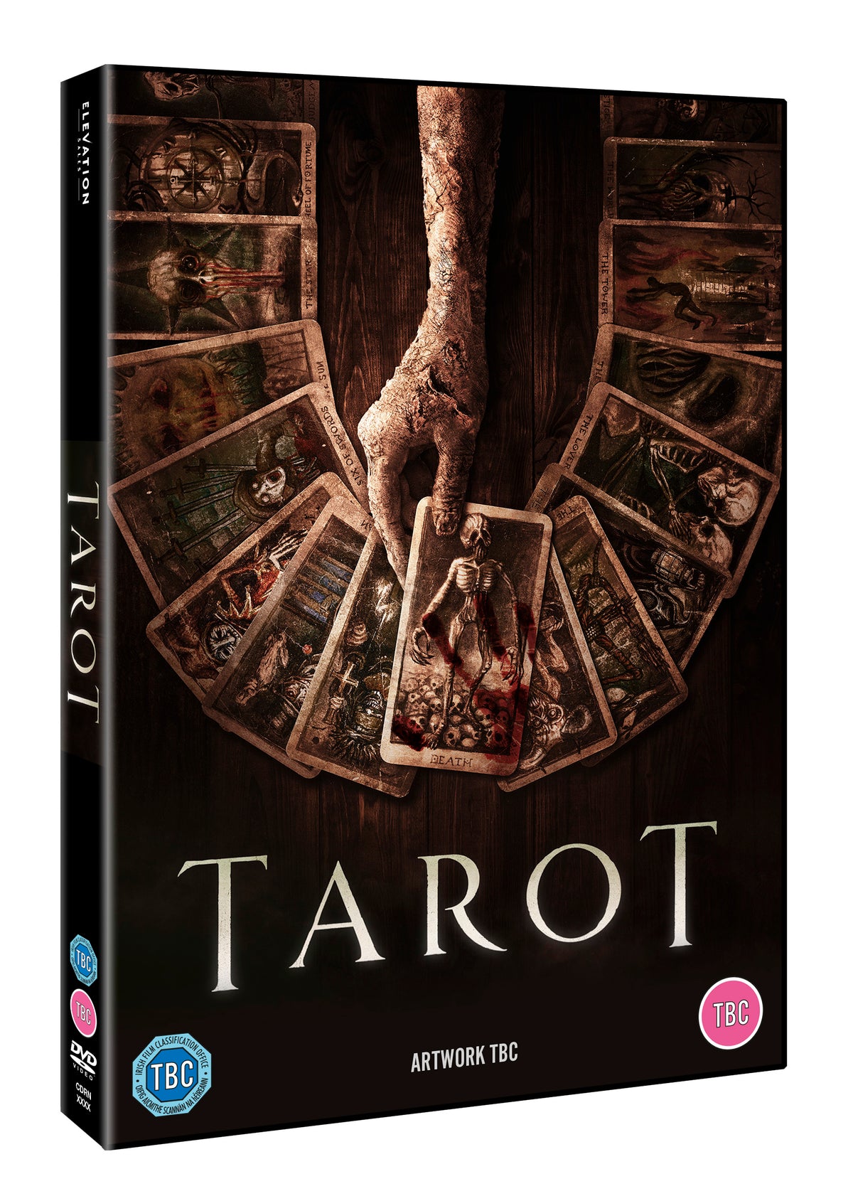 DVD cover for “Tarot” featuring dark tarot card imagery and text.